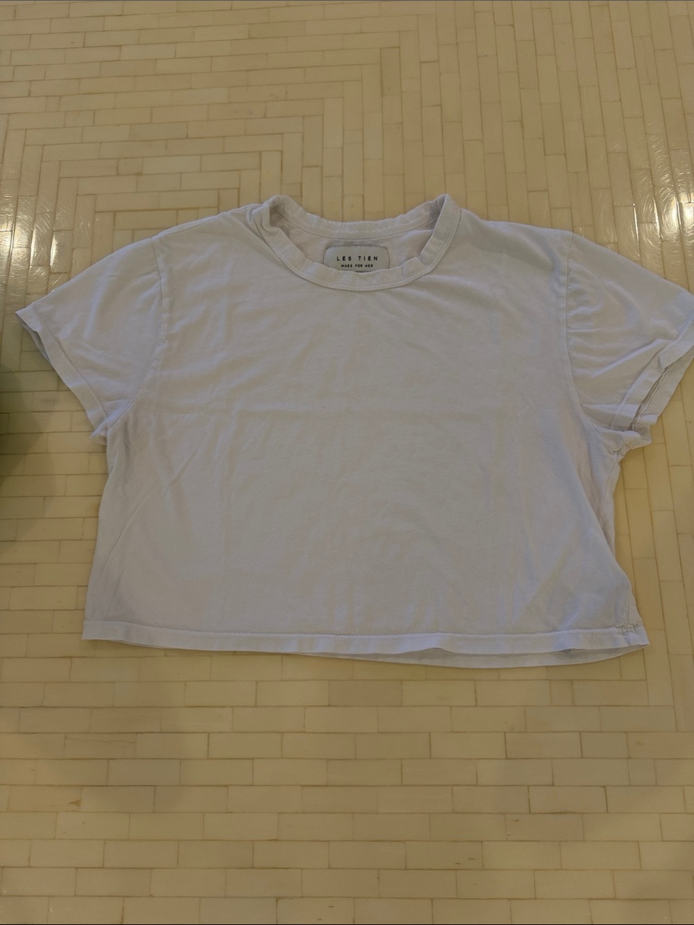 LES TIEN White Cropped Short Sleeve Tee